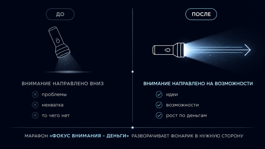 Фокус внимания - ДЕНЬГИ. Как начать генерировать деньги в своей жизни