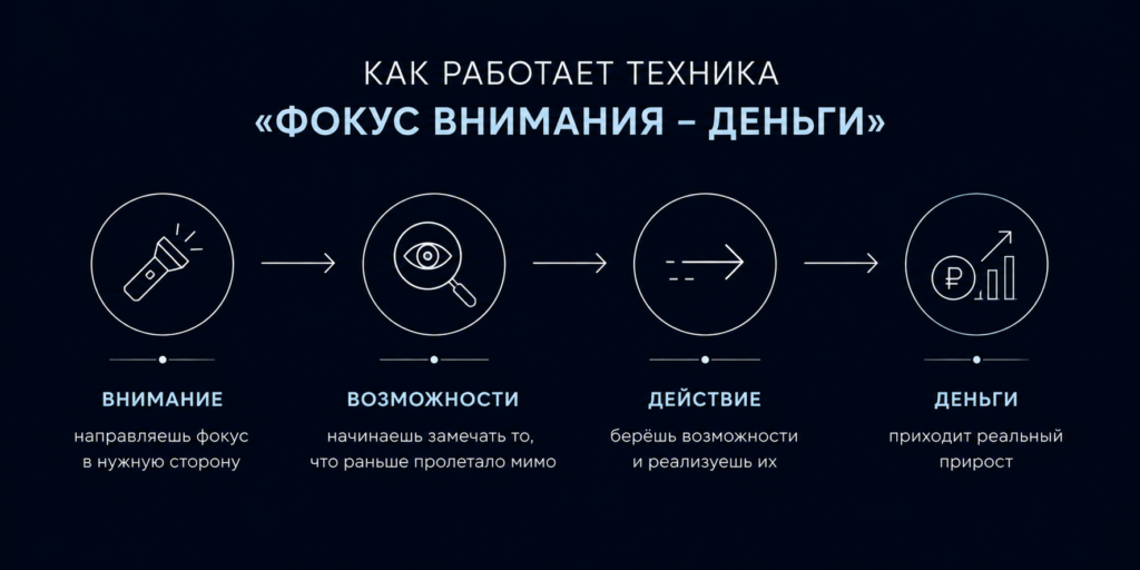 Фокус внимания - ДЕНЬГИ. Как начать генерировать деньги в своей жизни